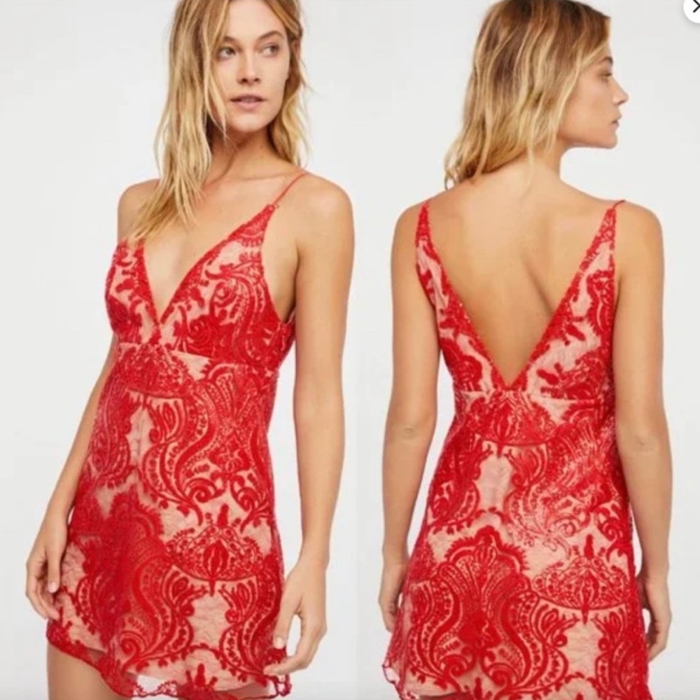 Free People Sz 6 Red Shimmers Dress